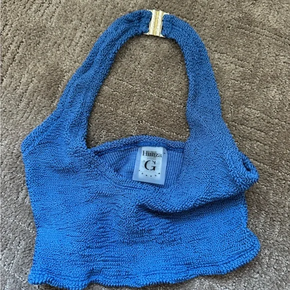 Hunza G Nova Classic Crinkle Blue Knit Halter Top - Picture 2 of 4